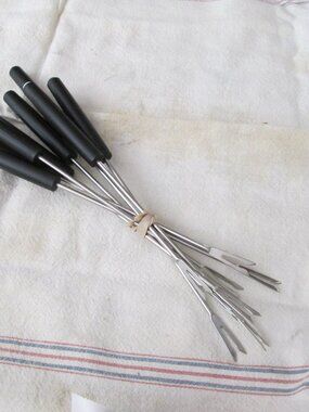 oster vtg stainless color coded 70s fordue forks set of 8